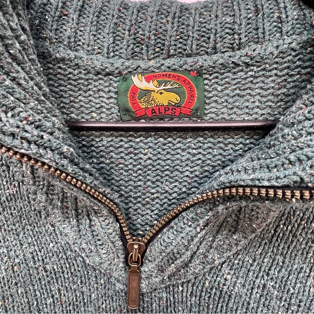 VTG‎ Alps Woman’s Half Zip Green Sweater, Medium - Picture 2 of 9